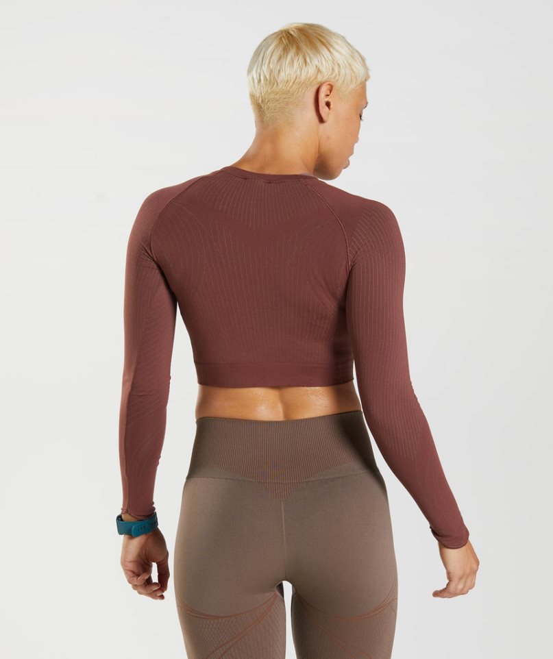 Women's Gymshark Apex Seamless Cropped Tops Dark Brown | NZ 1GWIFH